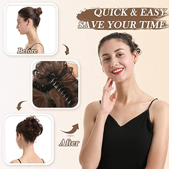 BARSDAR Claw Clip Messy Bun Hairpiece, Clip in Hair Scrunchies Curly Synthetic Hair Bun Extensions for Women Ponytail Updo Hair Donut Chignon - Image 4